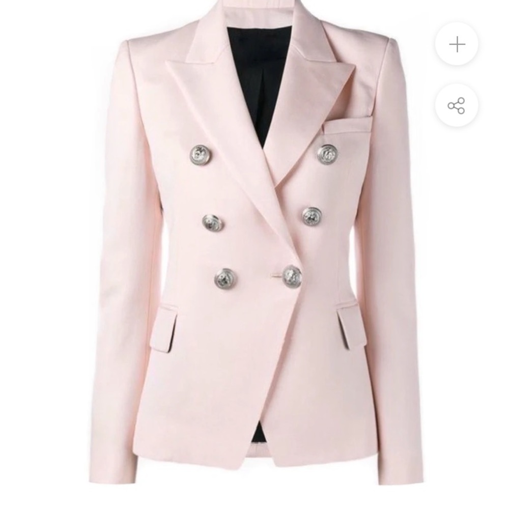 Blush Pink Silver Button Double Breasted Blazer